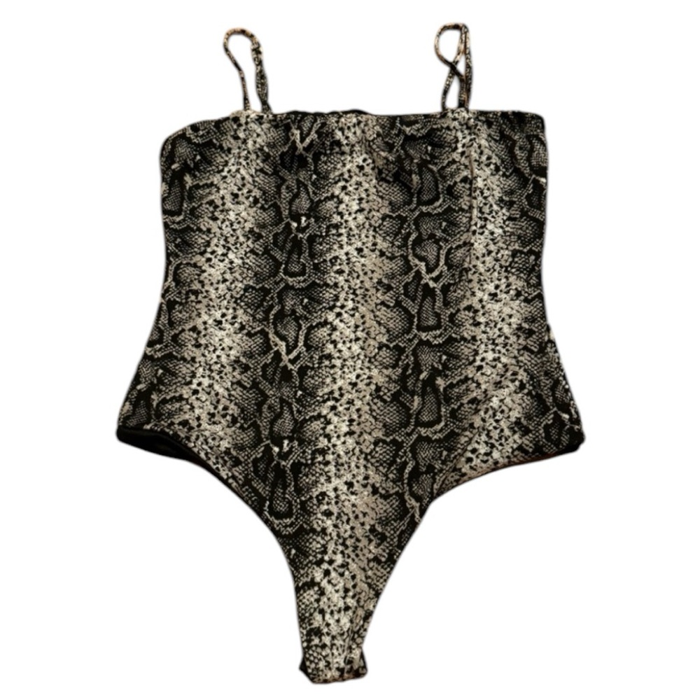 Windsor Bodysuit Tank Top Snake Print Black White Small
